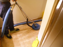 Technician Cleaning Tile and Grout